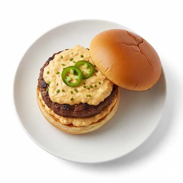 Texas Style Beef Burger With Pimento Cheese Sauce